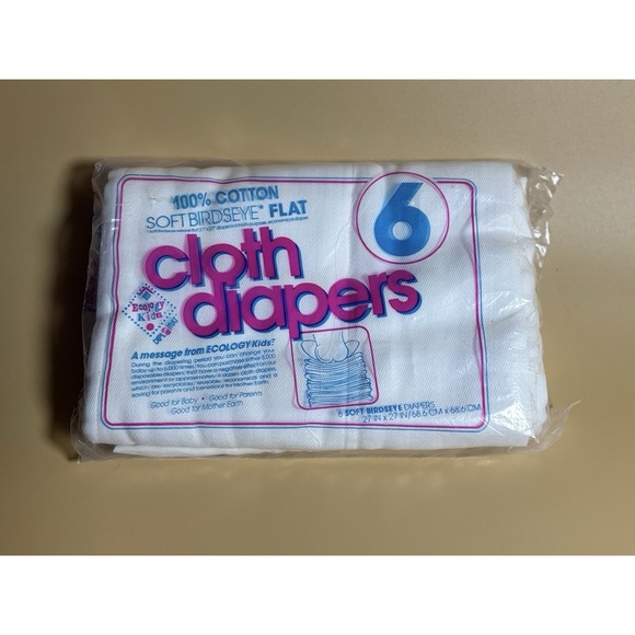 VTG Ecology Kids 6 Pack 100% Cotton Birdseye Flat Cloth Diapers NOS Discontinued